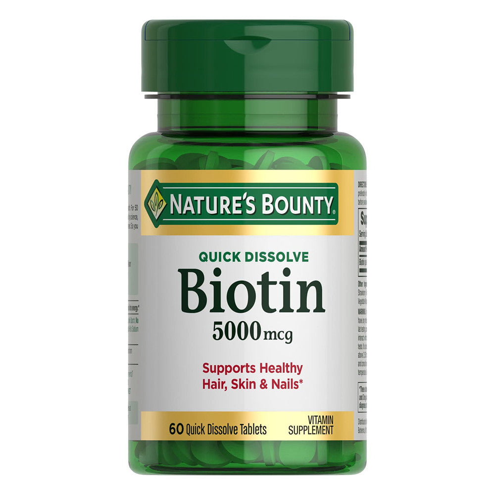 Natures Bounty Biotin 5000 mcg Quick Dissolve Tablets, Strawberry Flavor - 60 ea